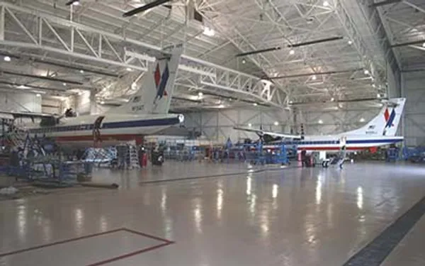 Aircraft in hangar undergoing maintenance
